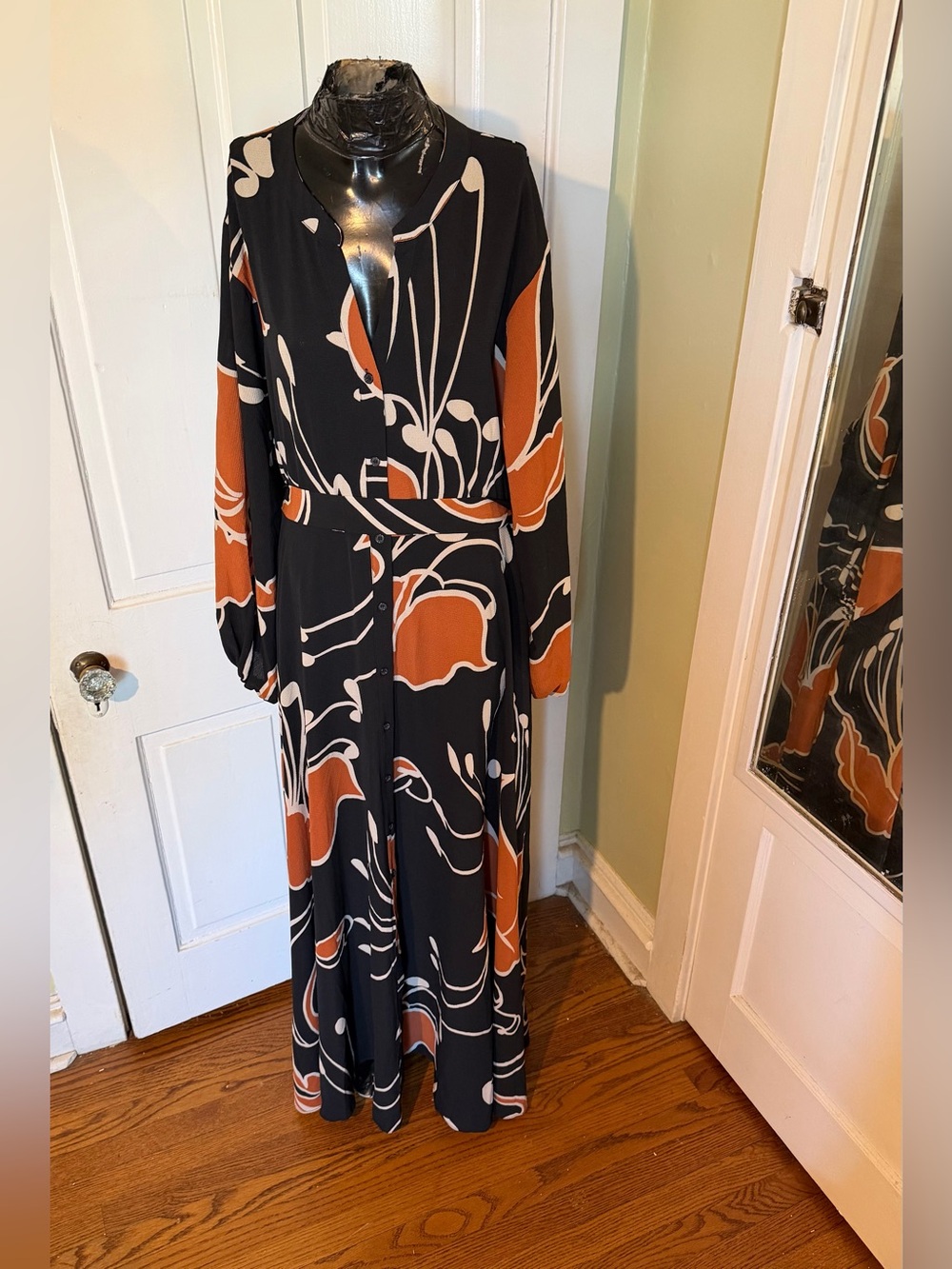 Premier Amour Long Black Maxi Dress with Rust Floral Print Size 10 - Picture 2 of 12